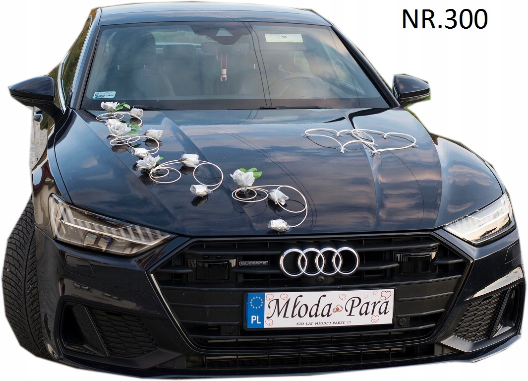 Stříbrné Růže Dekorace na auto ozdoby svatba 300