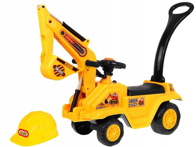Pojazd Budowalny Jeździk Pchaczyk 2w1 Koparka Ruchome Ramie Kask Nocnik