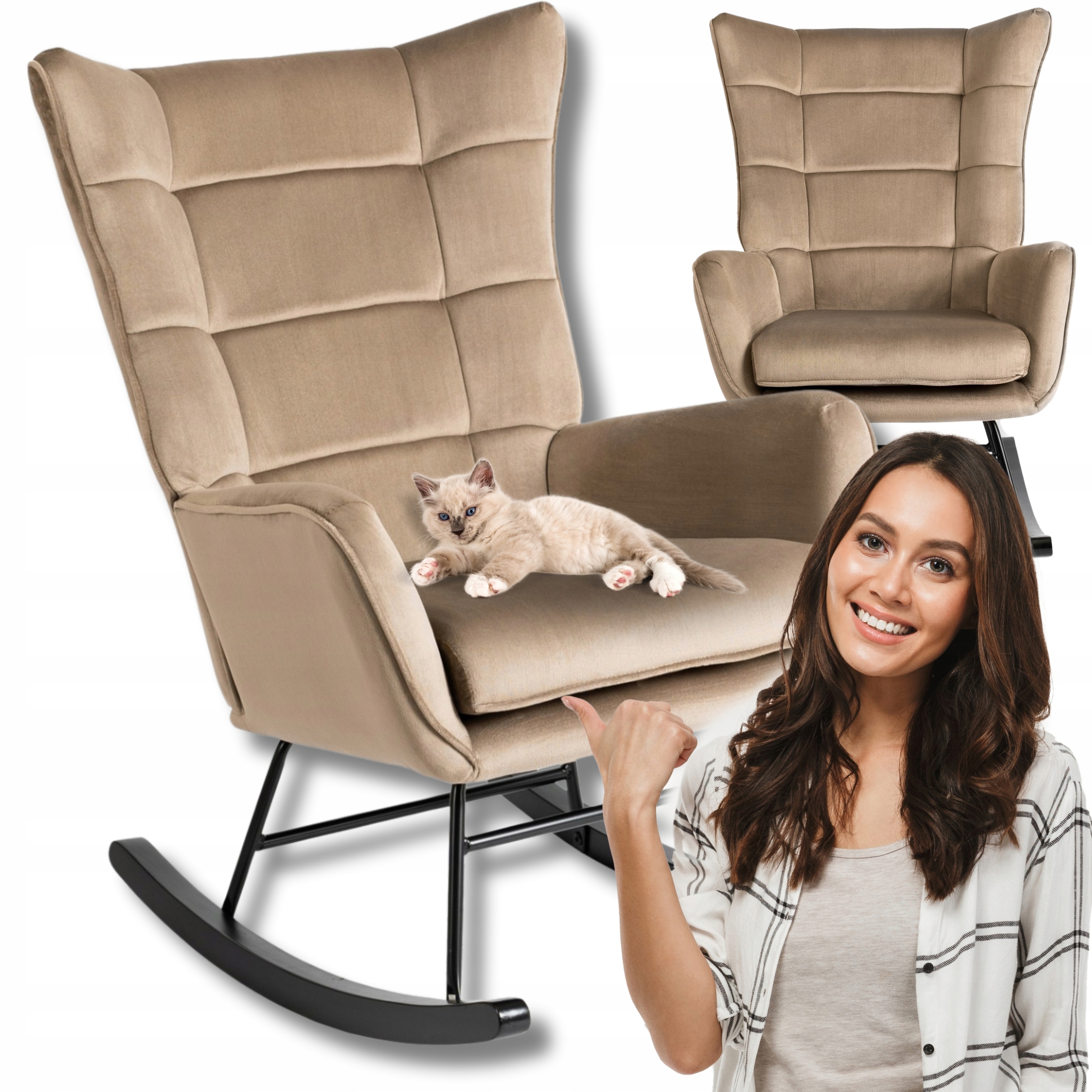 Houpací křeslo na pólech Odpočinkové Velurové Salon Loft Béžové Jackson