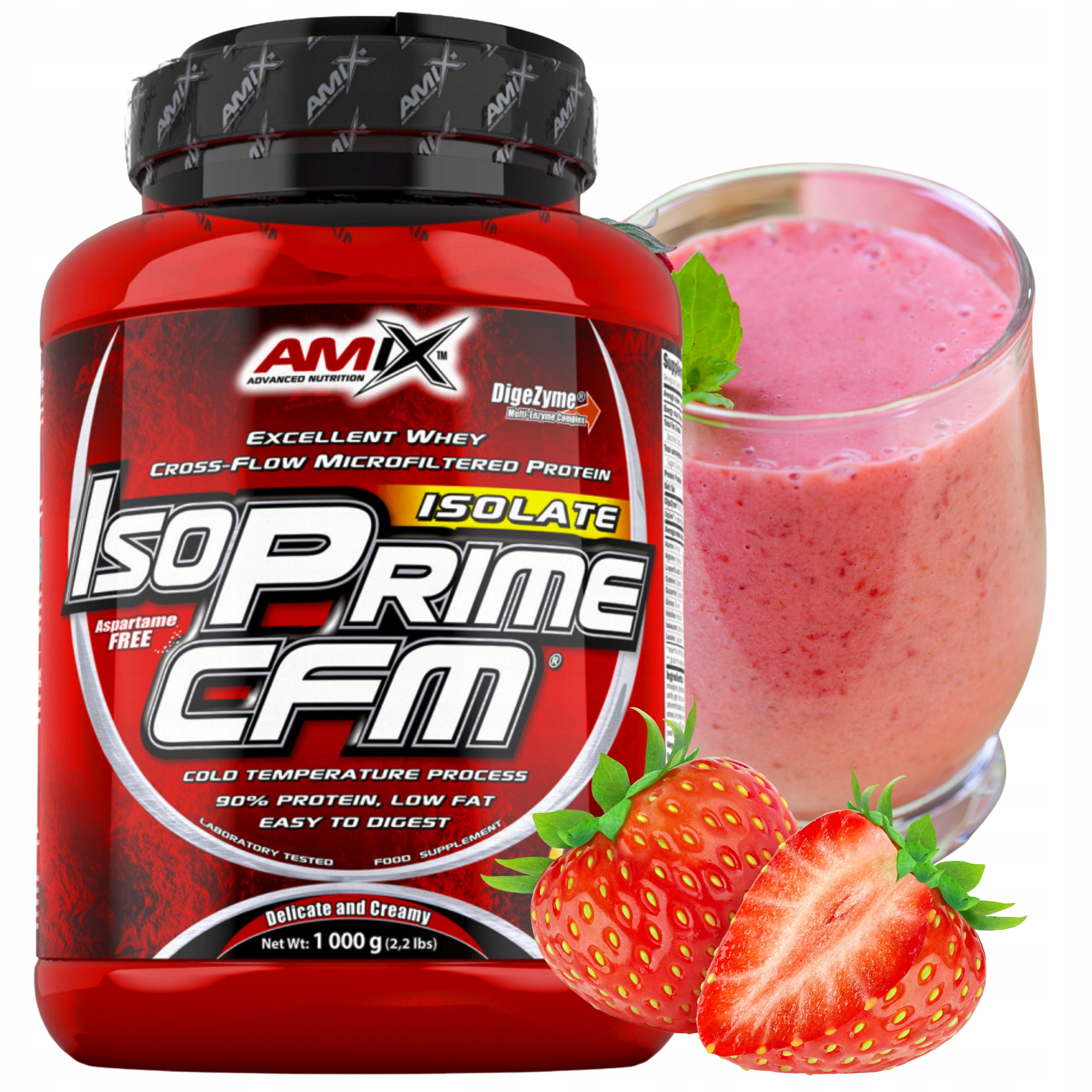 Amix Isoprime Cfm 1 kg Bílkoviny 90 Jahoda Proteinový Izolát bez cukru a laktózy