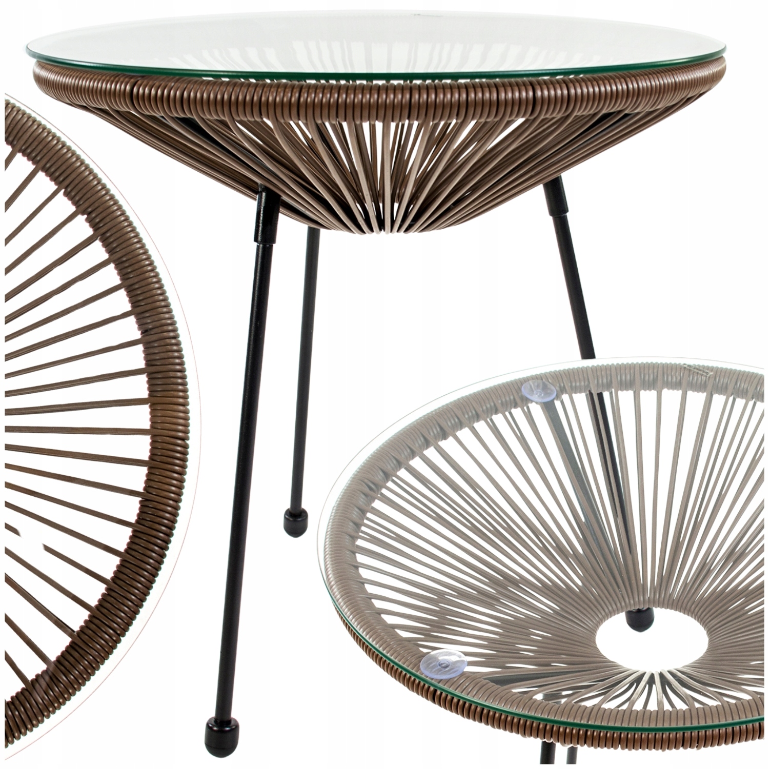 SZKLANY STOLIK OGRODOWY KAWOWY OKRĄGŁY STÓŁ NA BALKON MEBLE TECHNORATTAN