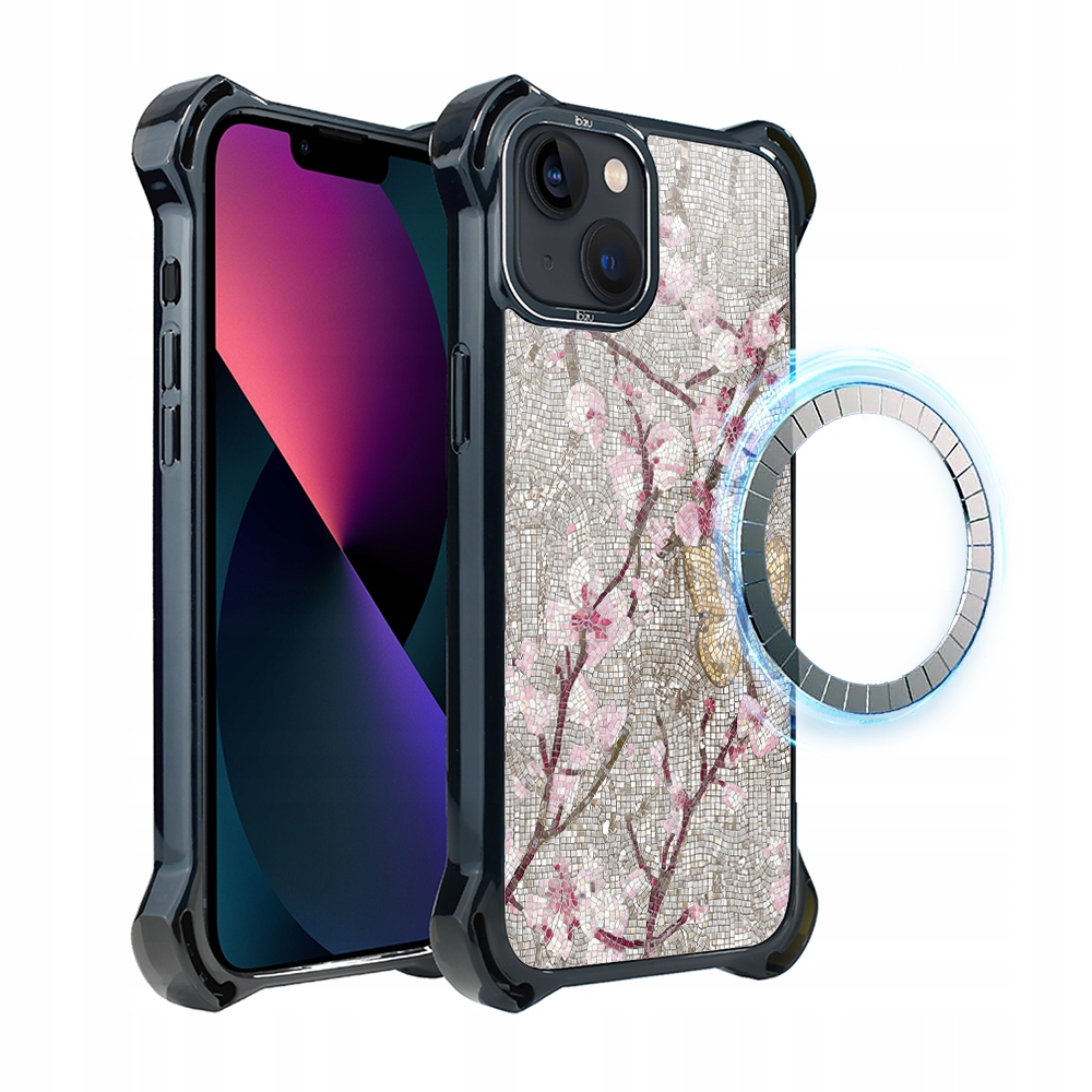 Pouzdro pro iPhone 13 Ibizu DropGuard Ultra s MagSafe, Mozaika kvetoucí třešně
