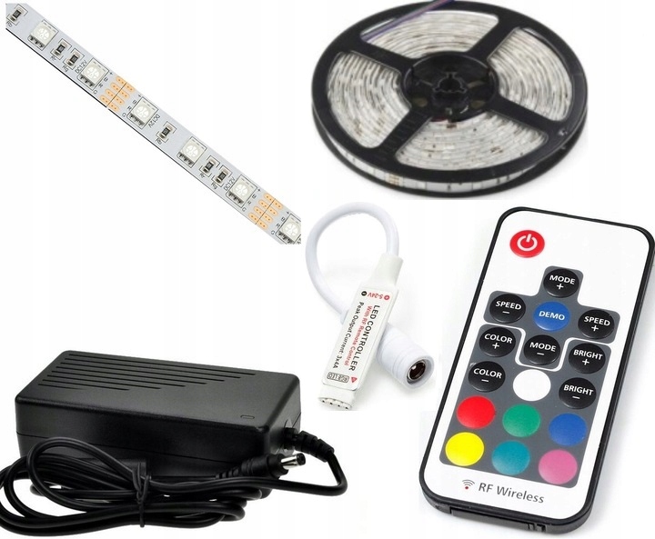 

Zestaw Taśma 4m 120 Led Rgb sterownik Rf zasilacz