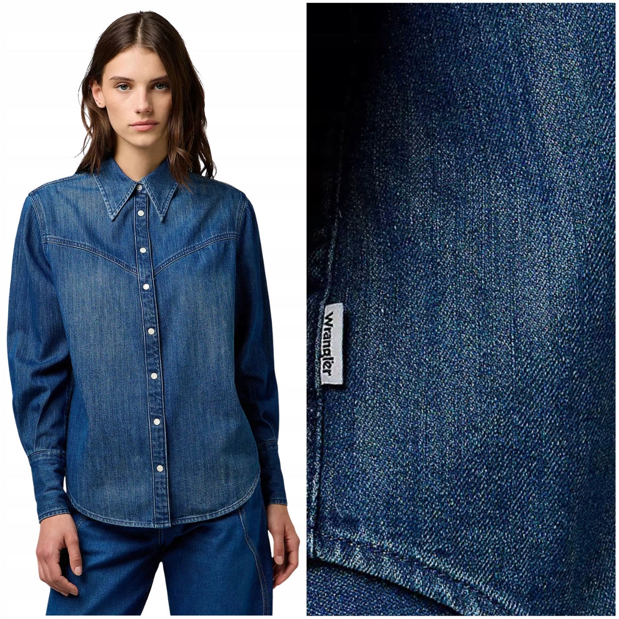 Wrangler Yoke Denim Shirt Sparkle Blue klasická dámská džínová košile M