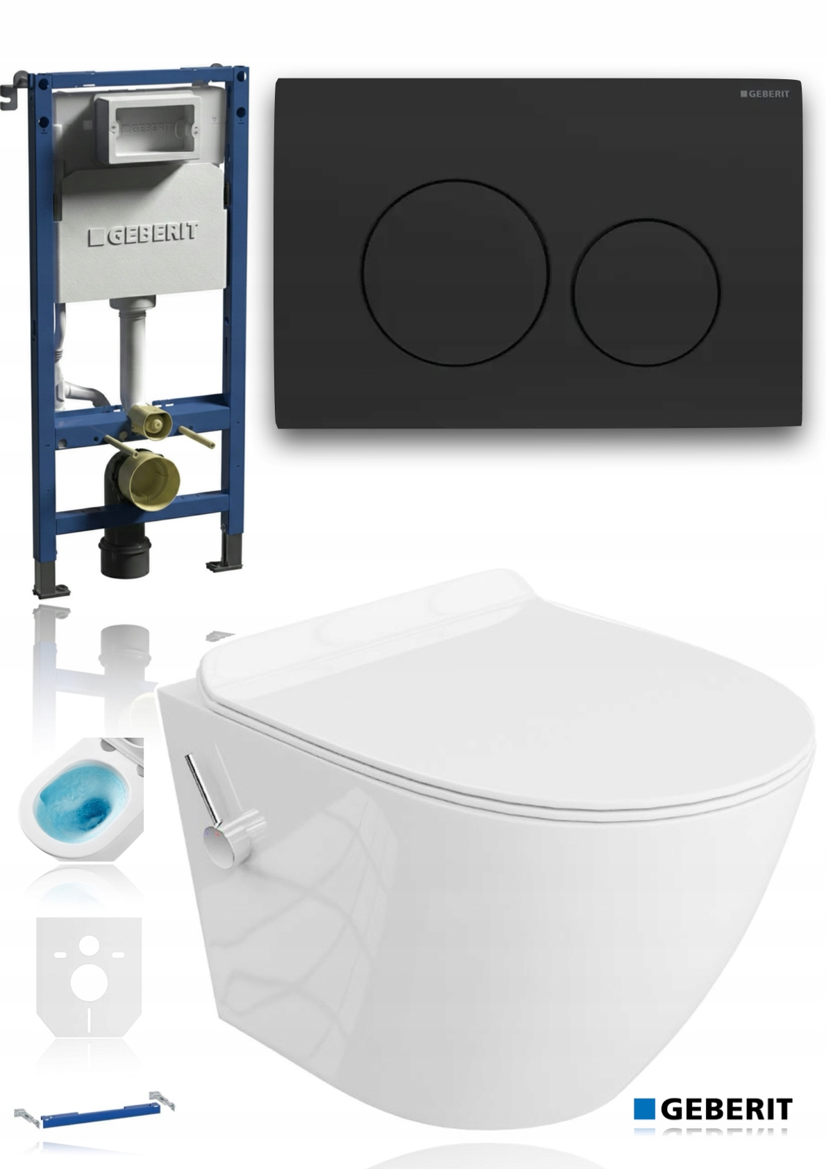 Geberit stelaż UP100 miska Wc wirowa tornado bidet przycisk Czarny Matowy