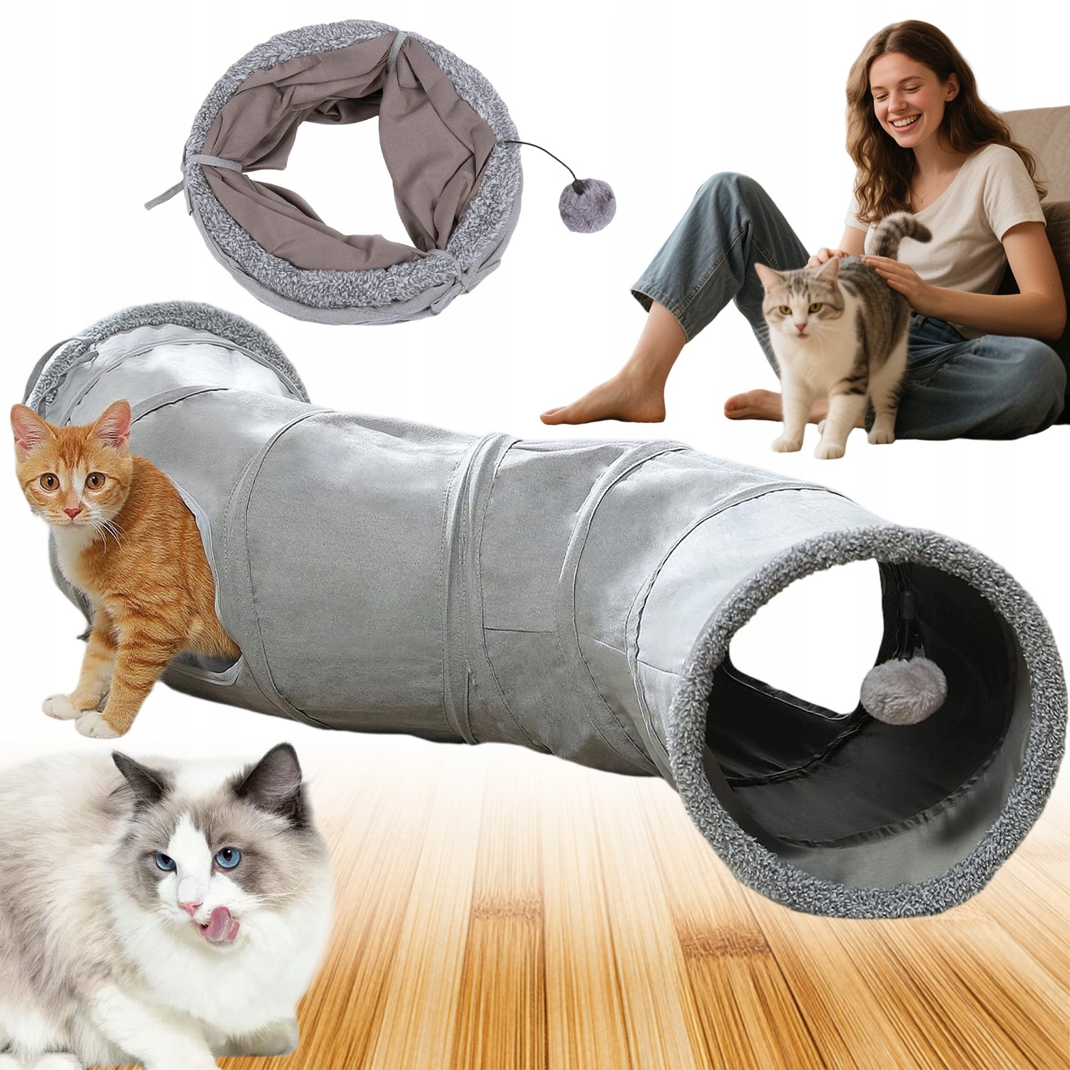 Tunel Pro Kočky Skládací Interaktivní Hračky Šedý 117*27 cm Odolný