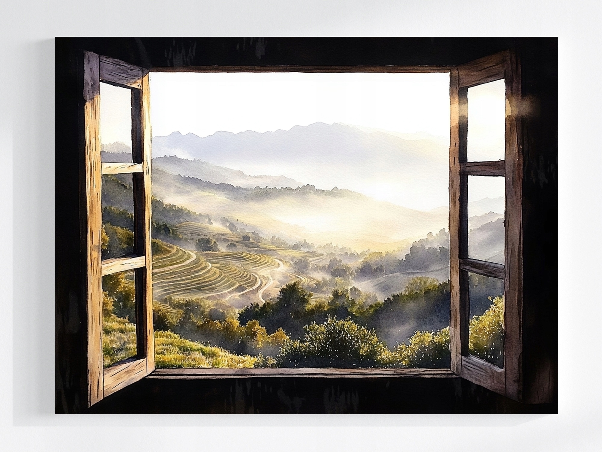Obraz Na Plátně Canvas Pohled Na Okno Hory Vinice Jižní Léto 100x75