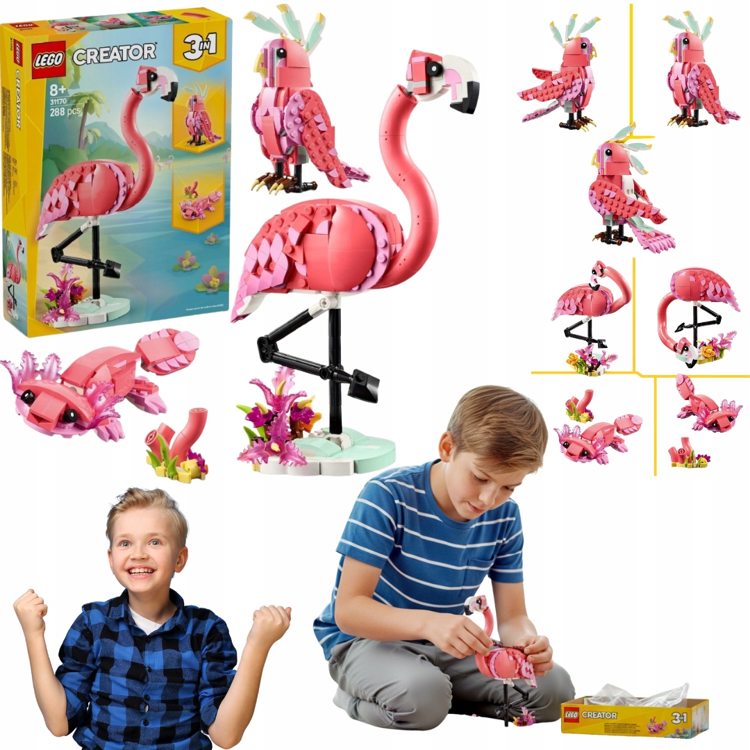 Lego Creator Dzikie Zwierzeta Rozowy Flaming Zestaw 3W1 Egoztyczna Papuga