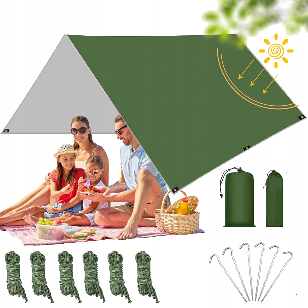 Tarp Turystyczny Płachta Biwakowa Uv 3X3M Camping Plażowy Przeciwdeszczowy