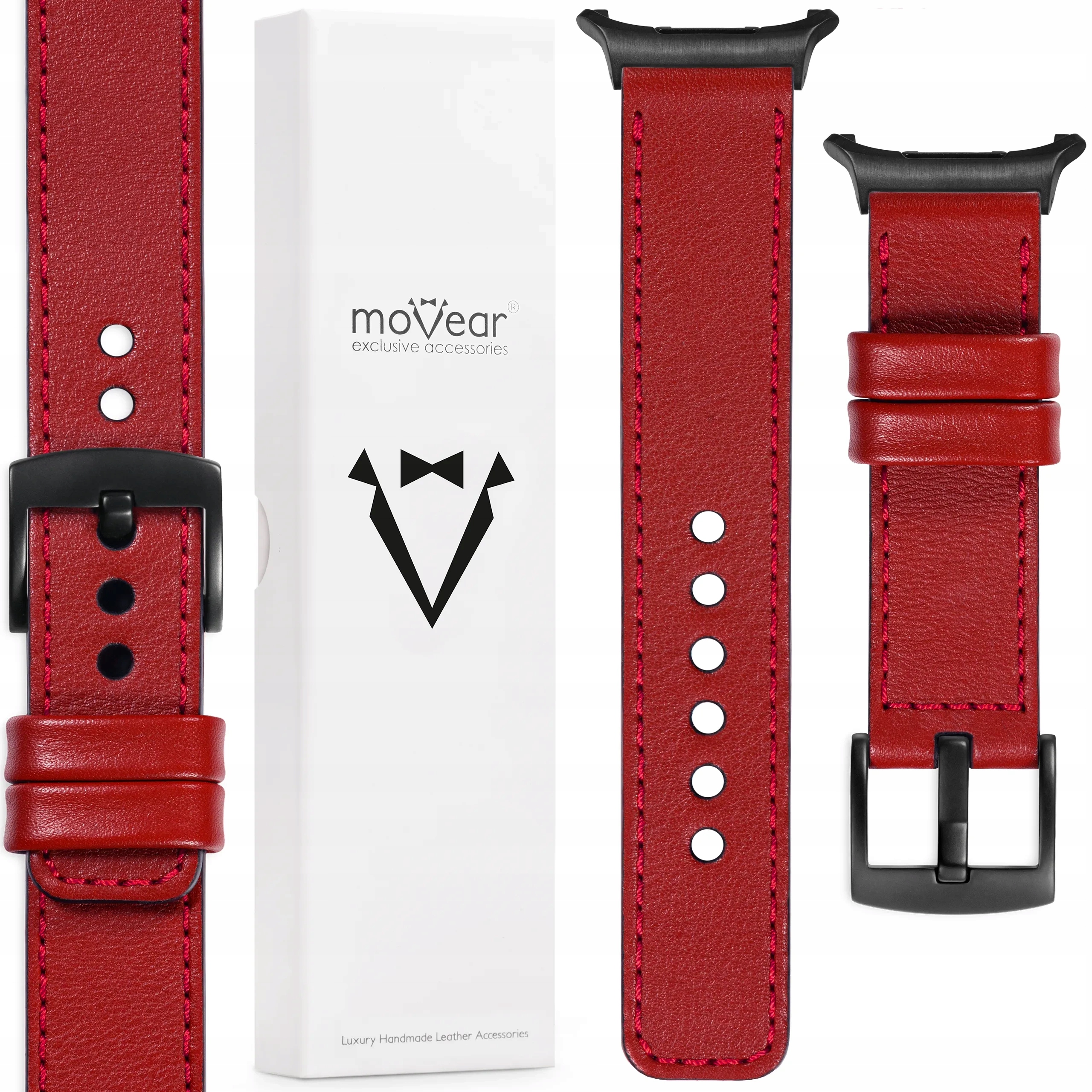 Pásek pro Samsung Galaxy Watch Ultra 24 mm Prémiový červený kožený Movear