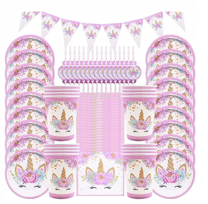 

Zestaw kubki talerzyki urodziny unicorn jednorożec