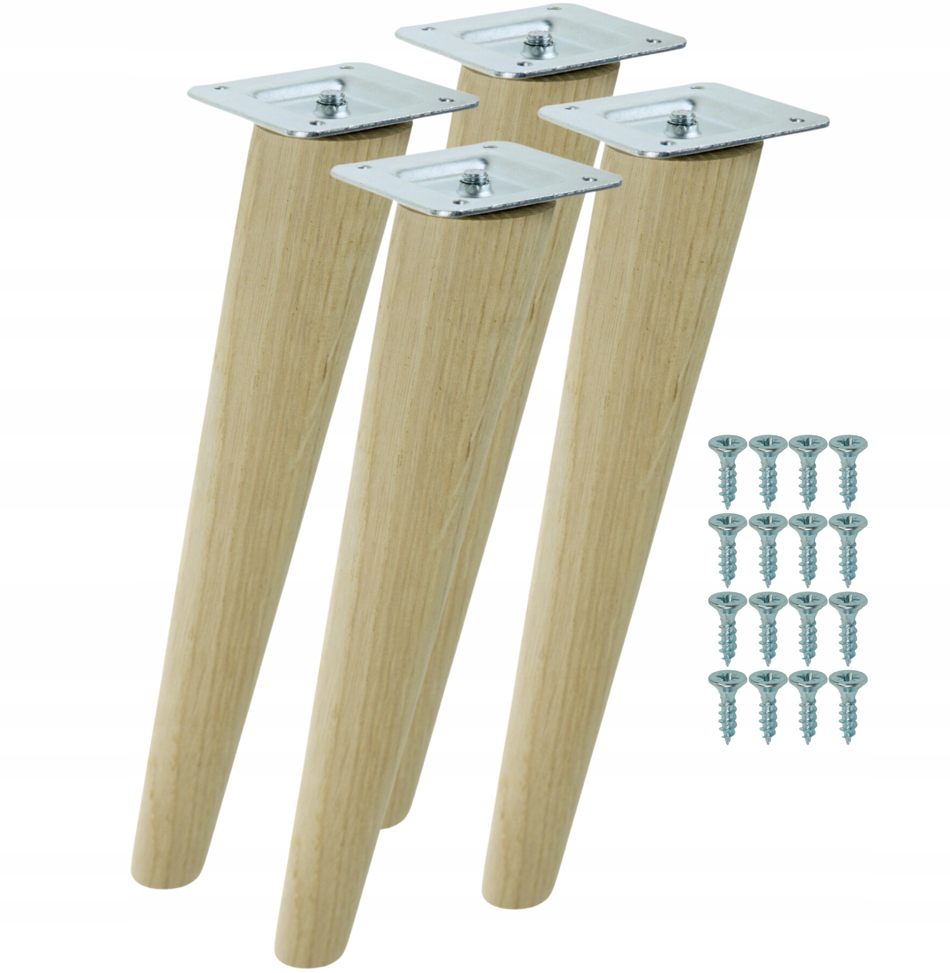 Drevené nožičky 45 cm, dubové šikmé nohy, surová sada s plechom a skrutkami