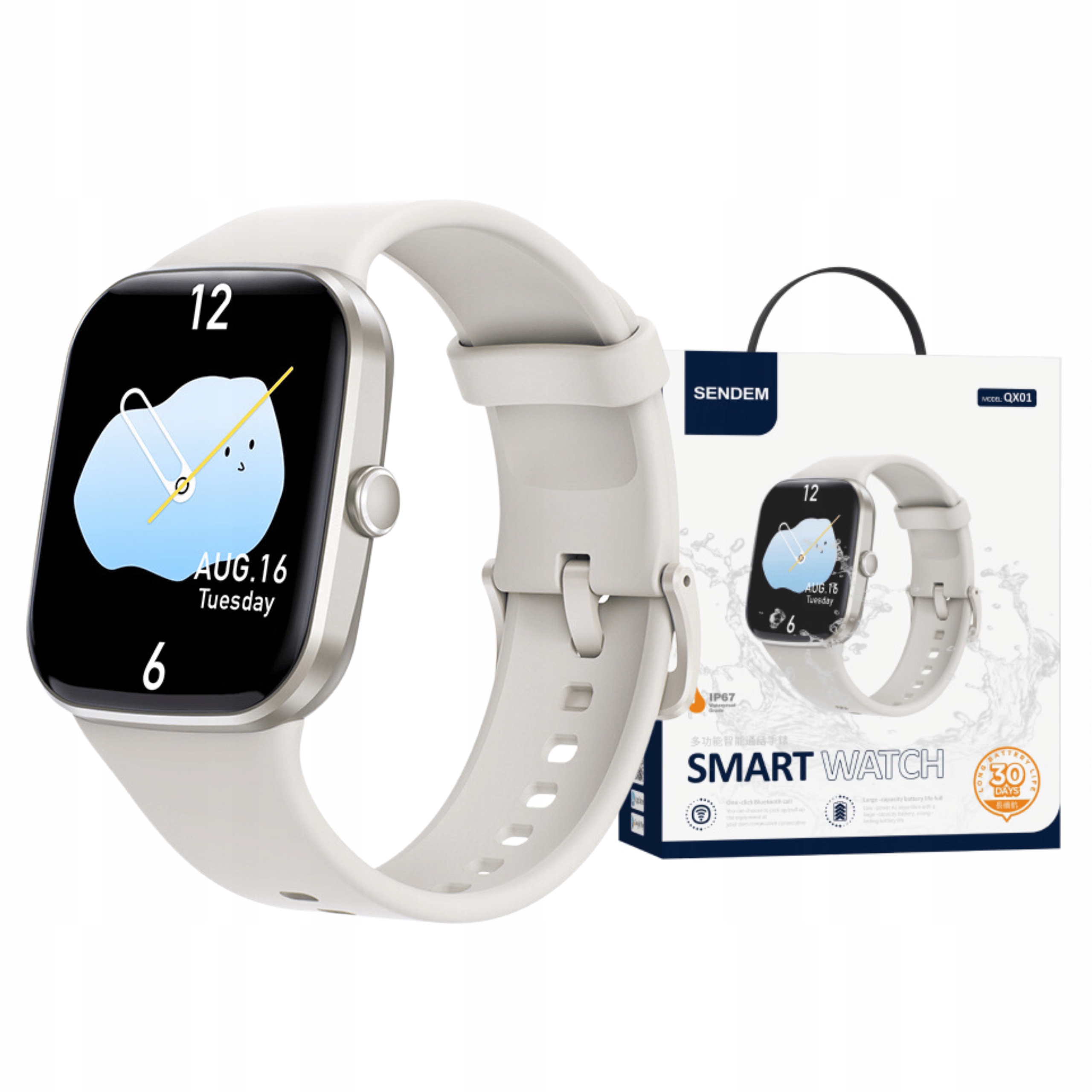 Chytré Hodinky Sendem QX01 s 1,96palcovým displejem pro Bluetooth hovory, bílá barva