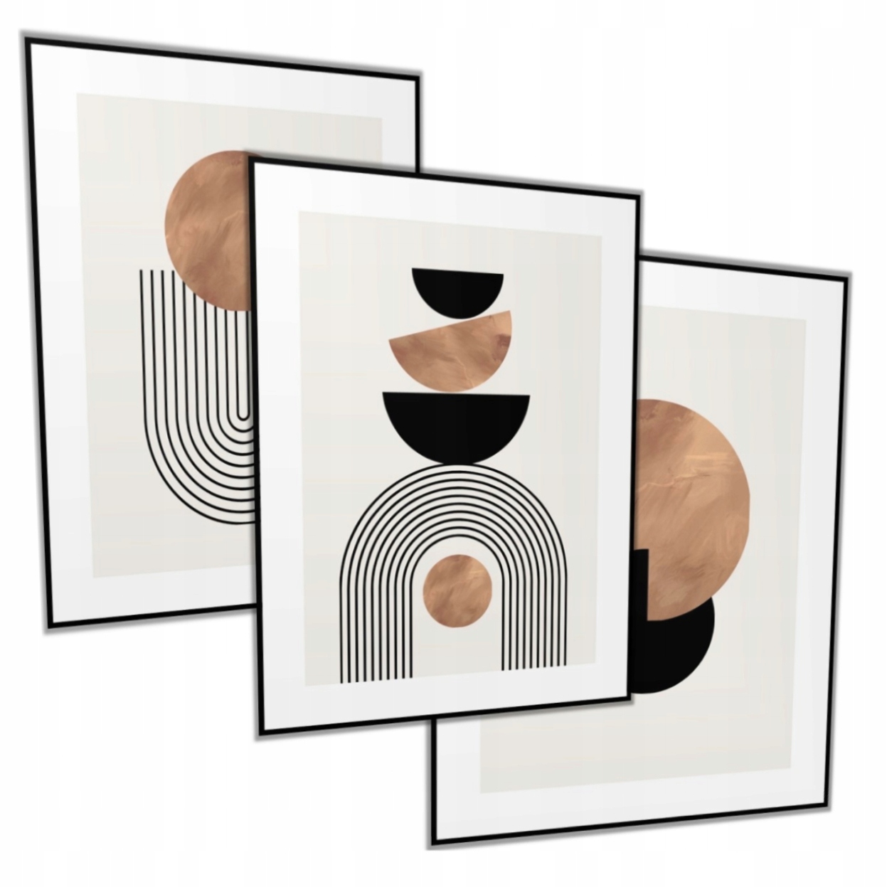 3 x Plakat 40X50 Zestaw Geometryczne Kształt Koło Linia Półkola Beż Łuki