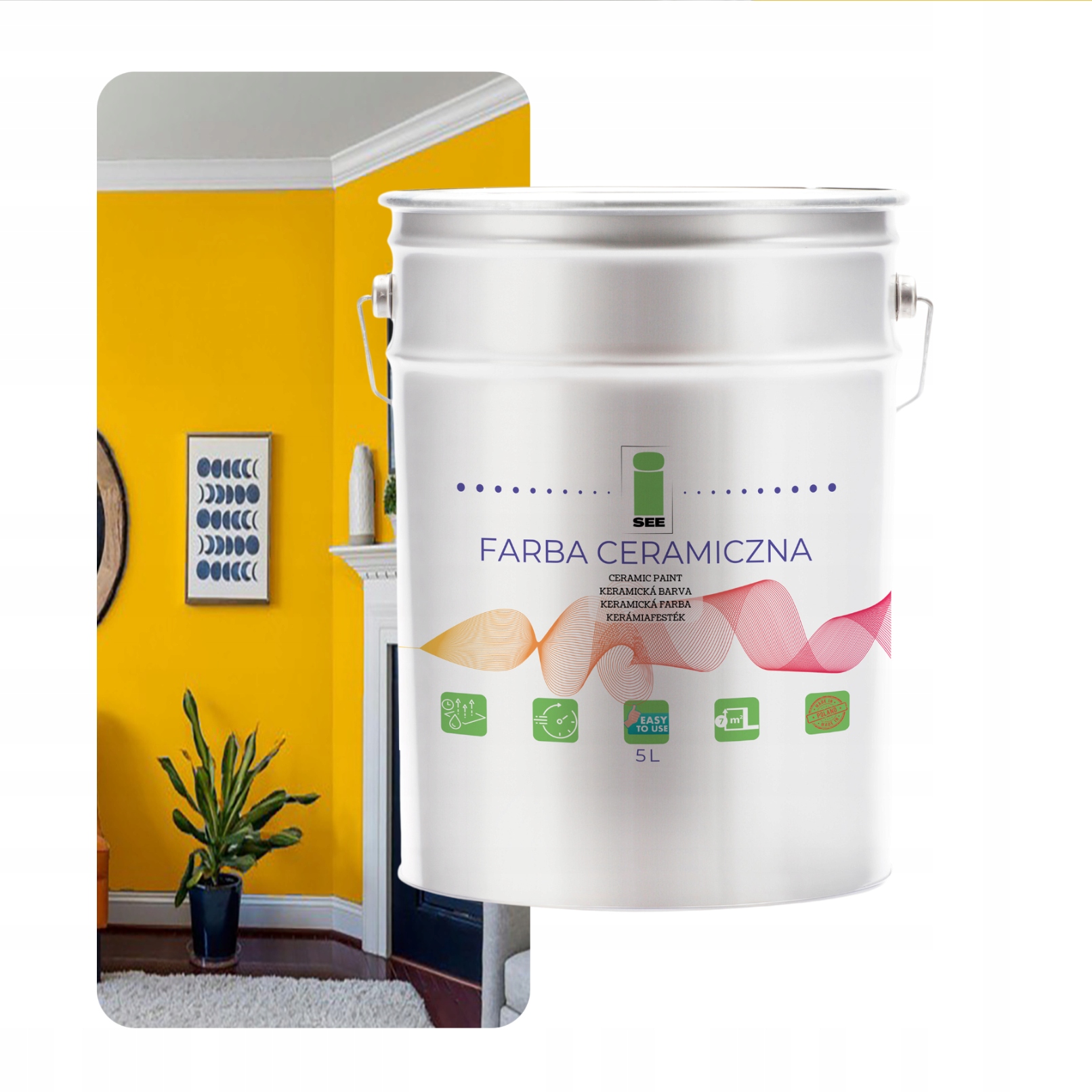 Keramická Farba Na Steny Umývateľná, Medovo Žltá, 5 L, Odolná Voči Škvrnám