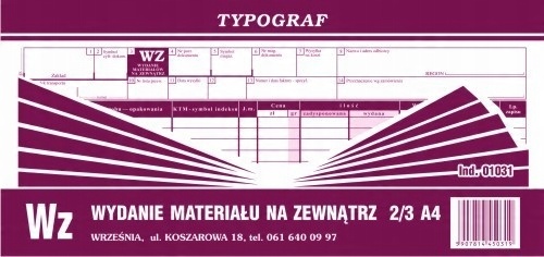 

Wydanie materiału na zewnętrz Wz 2/3 A4 Typograf