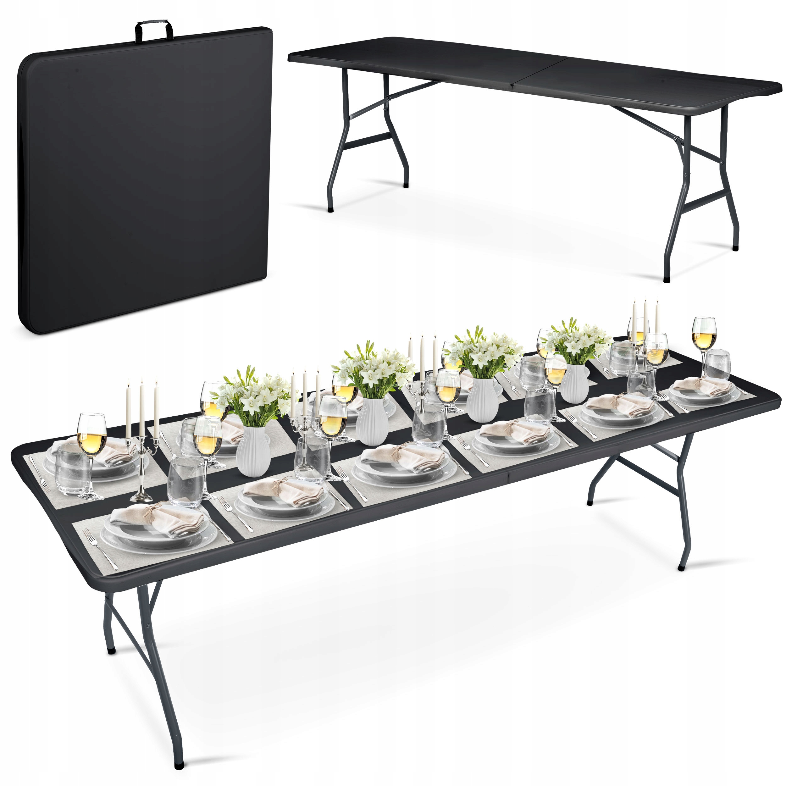 Rozkładany Stół Ogrodowy Cateringowy Bankietowy Składany Walizka 244cm