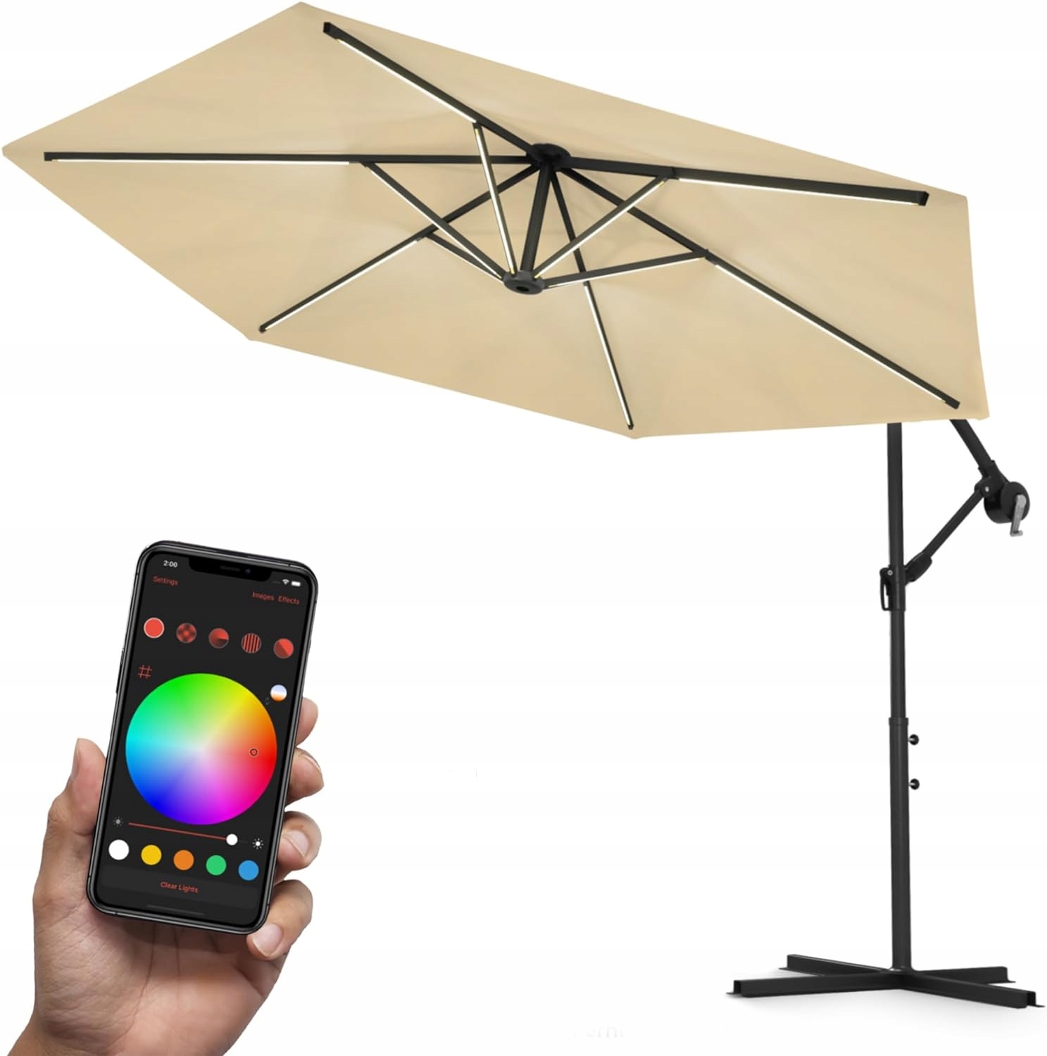 Swing & Harmónia Luxusného Dáždnika Ø300 Led S Rgb Jas. Krémovým Osvetlením