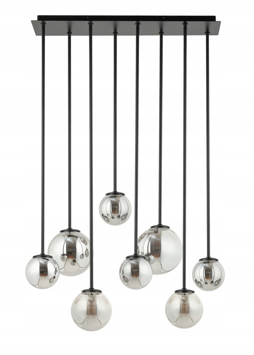 Moderná závesná dekoratívna lampa s 8 sivými sklenenými guľami 56 cm Sigma
