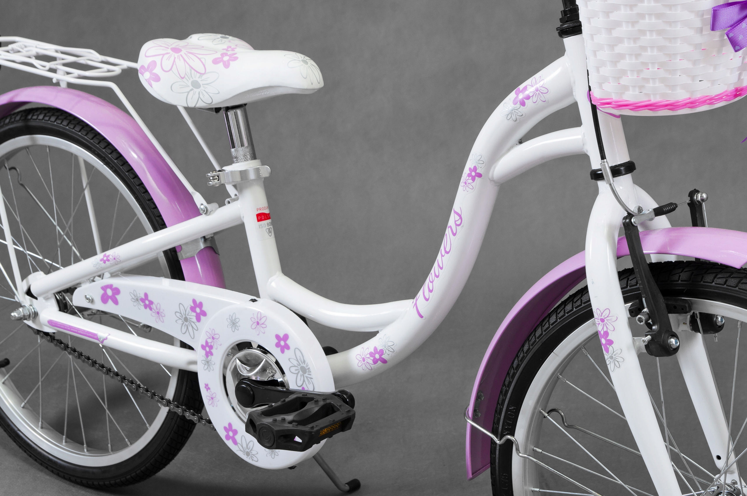 Polski ROWER 20" FLOWERS ROWEREK for girl Kolor Biały Fioletowy Różowy Zielony