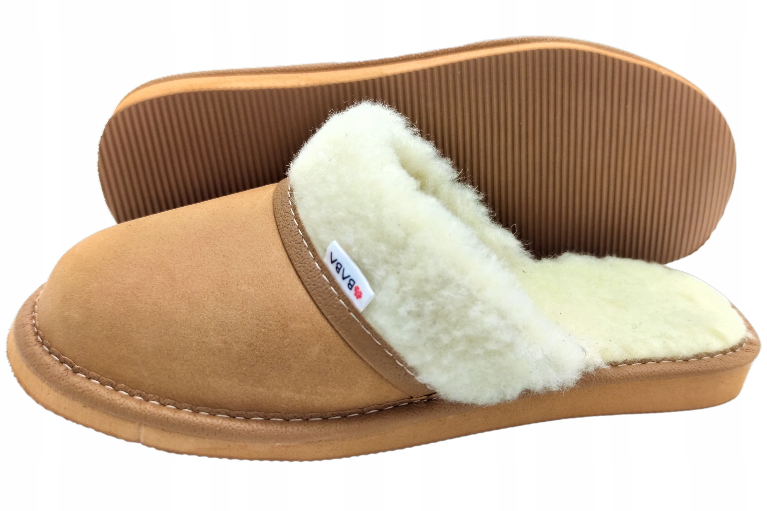 

Kapcie Damskie Pantofle Skórzane Wełniane Camel