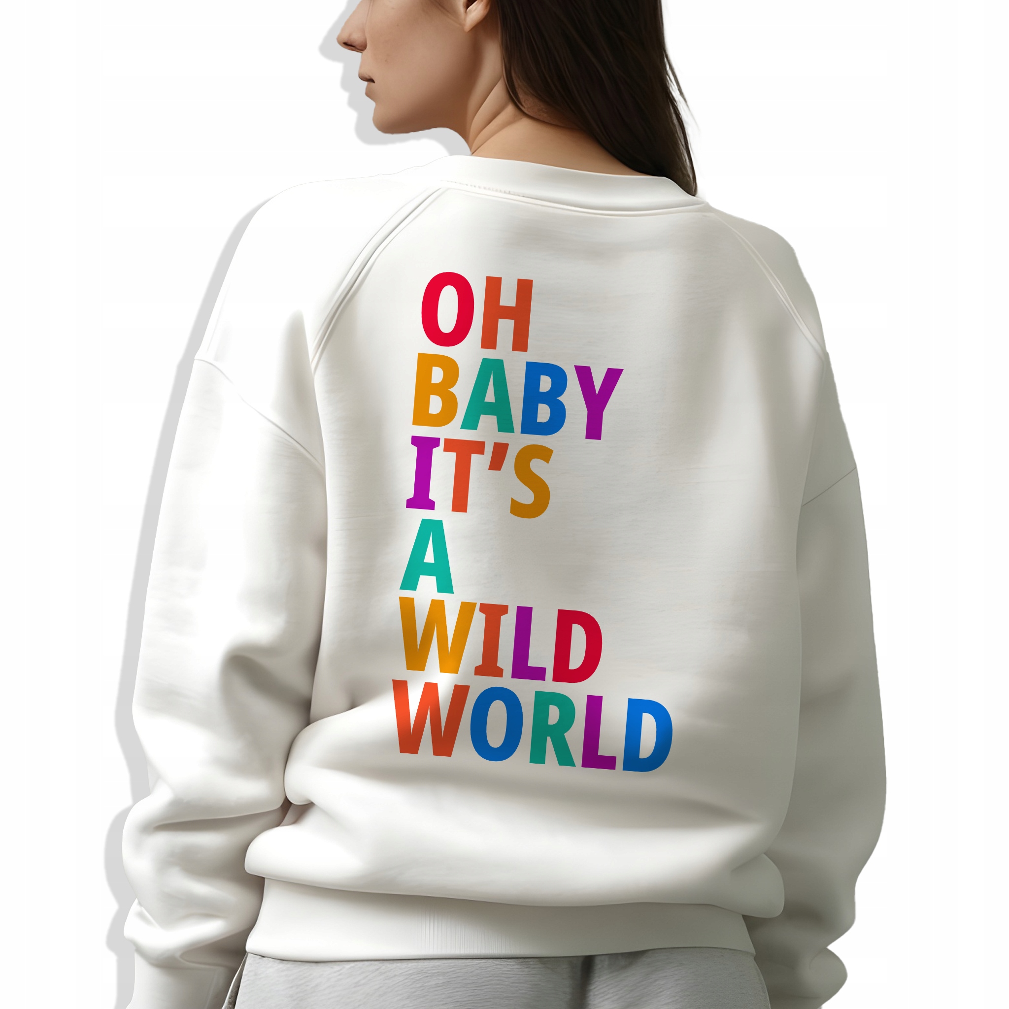 Bílá Mikina Oh Baby Its A Wild World Potisk Na Zadní Straně Krásná Velikost M