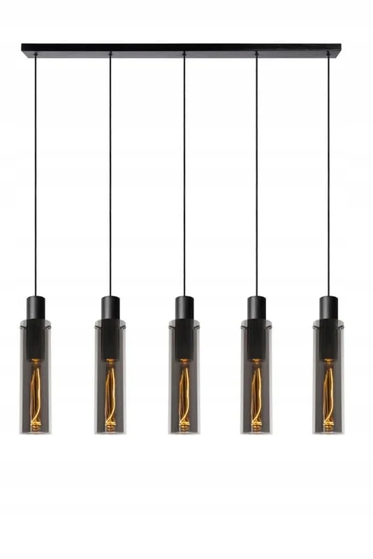 Závesná lampa čierna, sklenené tienidlá 5 bodov nad stôl, ostrov bar Lucide