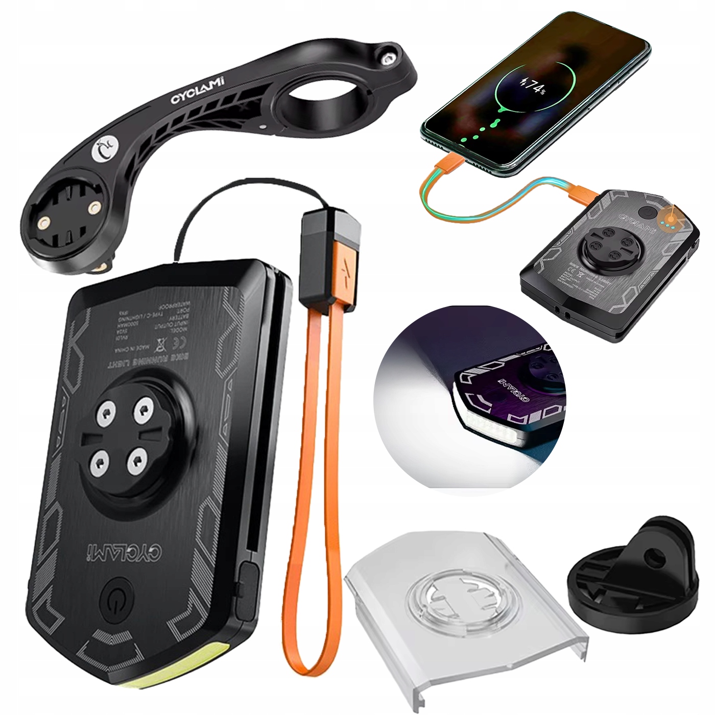 Cyklistická Lampa S Powerbankou 2V1 5000 mAh Vodotěsná 120 Lm 4 režimy Svítilna