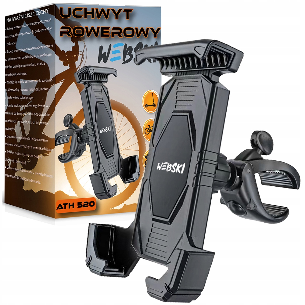 MOCNY UCHWYT ROWEROWY NA TELEFON MOTOCYKL KIEROWNICĘ HULAJNOGĘ elektryczną Marka Webski