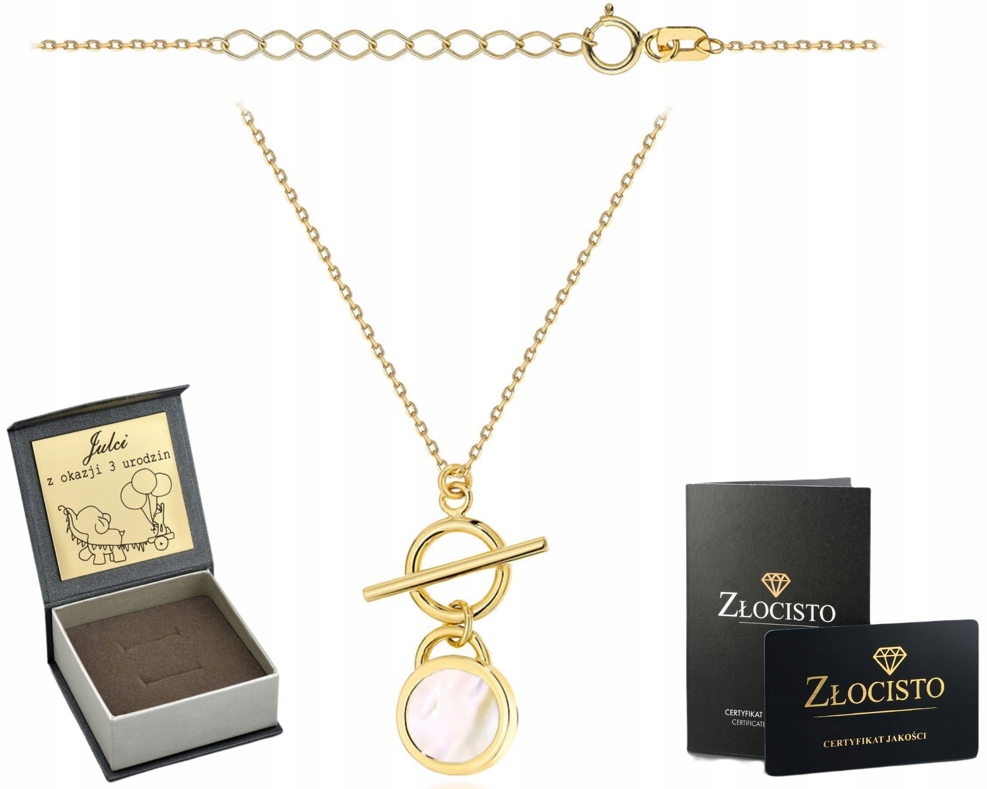 Zlatý Náhrdelník S Přívěskem, Kroužek, Perlová Hmota, Zlato 585 Dárek Gravírování