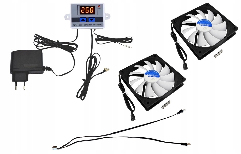 Zasilacz Z Termostatem Elektronicznym oraz 2x Cichy Wentylator Komplet 2b