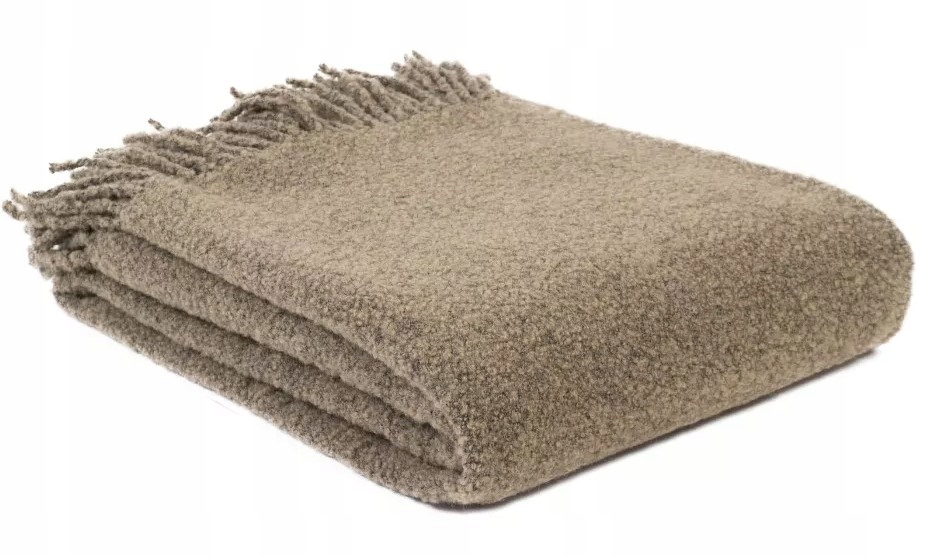 Vlněná deka Merynos Bukle 140x200 Bouclé s třásněmi Cappuccino Kampol