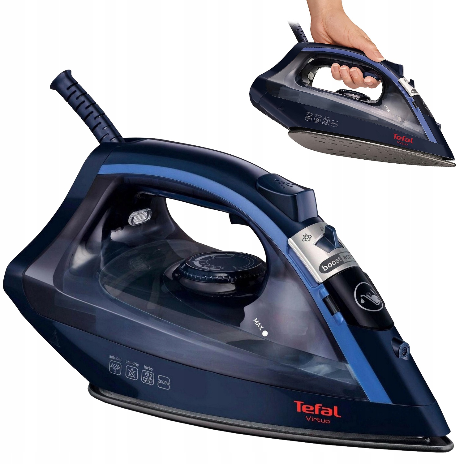 Żelazko parowe do prasowania Tefal Virtuo FV1713 2000W AntiDrip 90g 24g/min