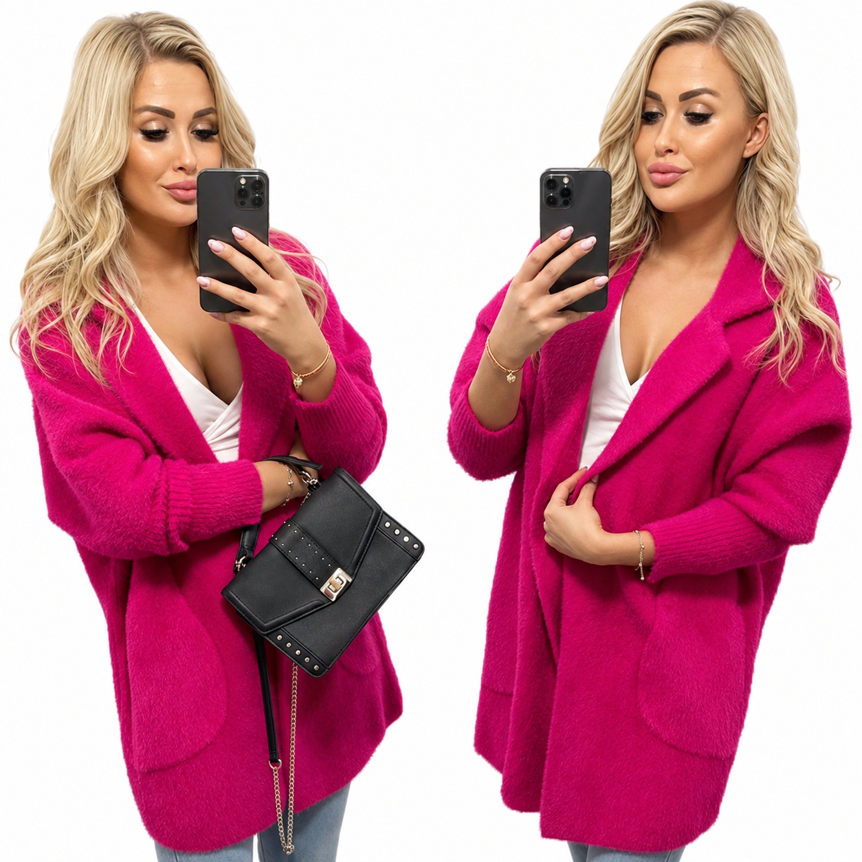 Kabát Alpaki Vlna Módní Barvy oversize Fuchsiová