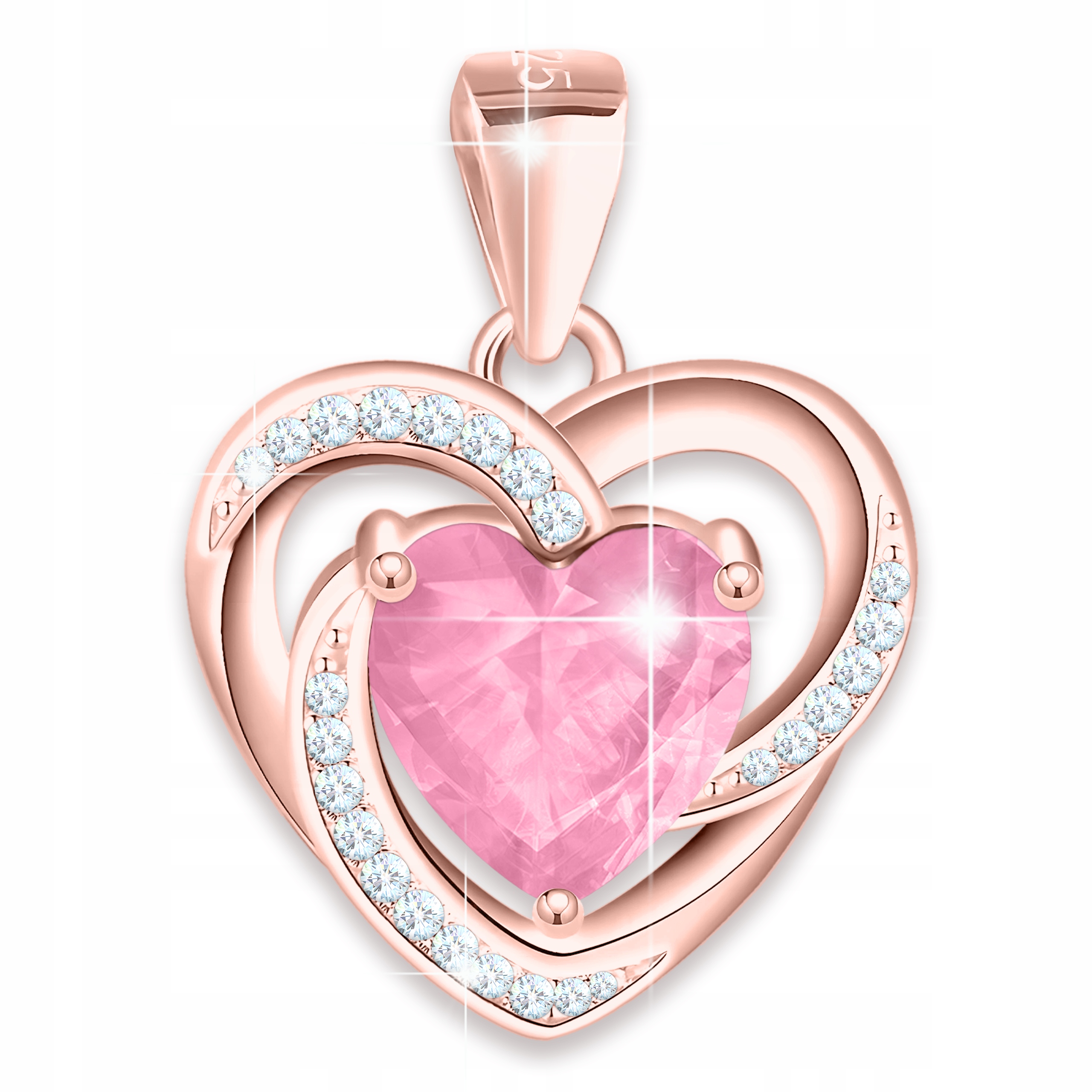 Pozlacený přívěsek 925 Růžové křišťálové srdce se zirkony