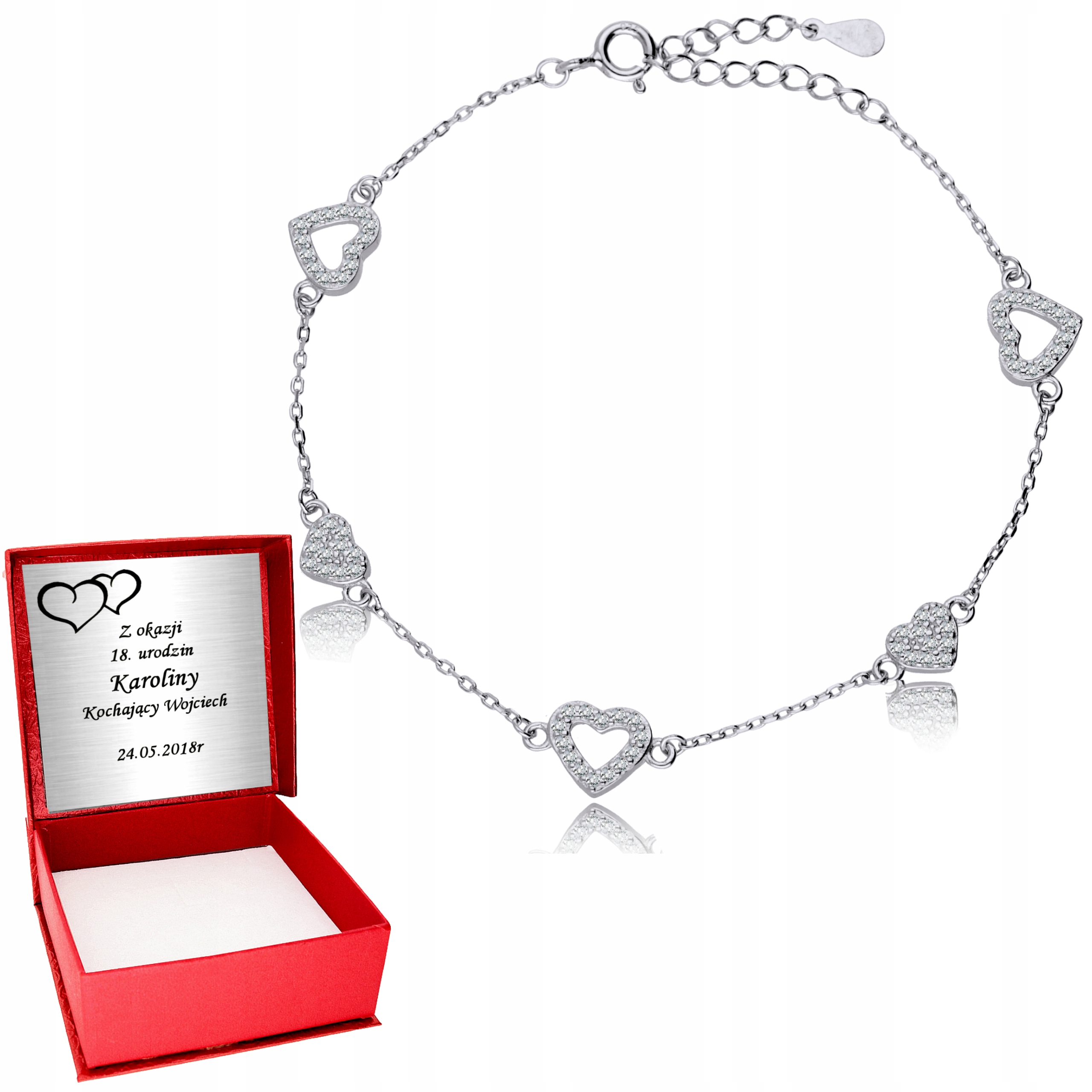 

Srebrna bransoletka 925 Serce Serduszko Grawer