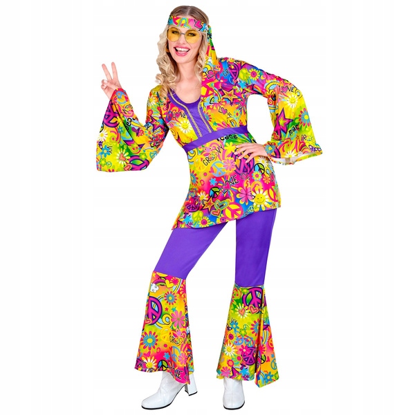 Kostým Groovy Multicolor Květiny Pacifka Léta 70 Hippie L