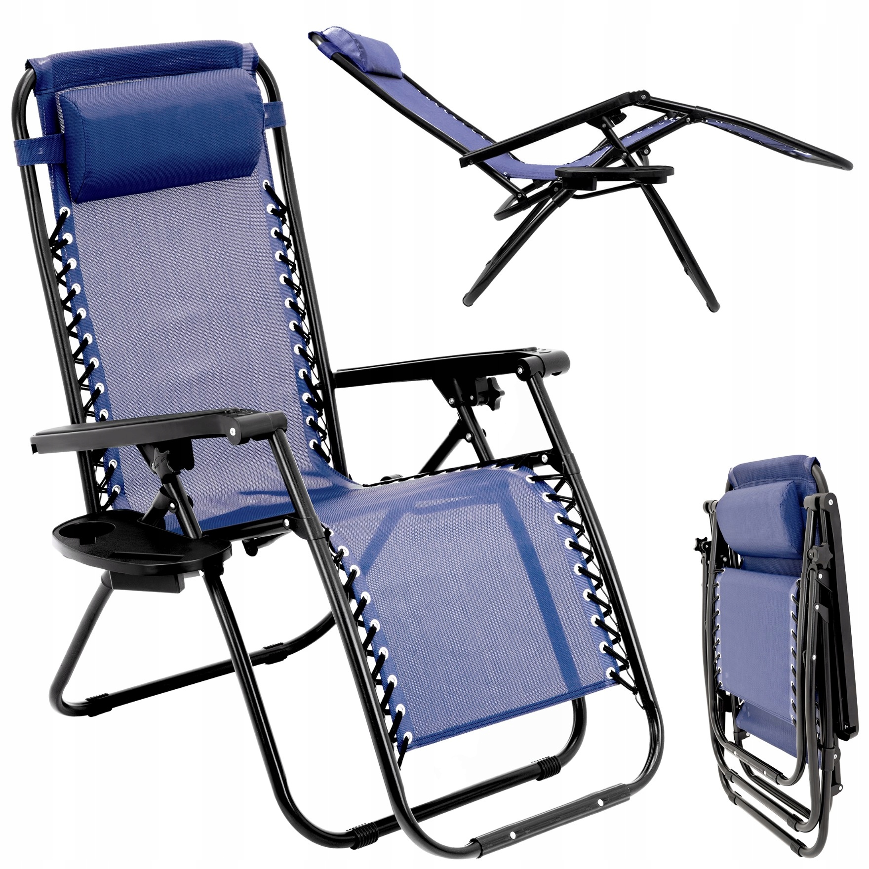Leżak Ogrodowy składany Plażowy fotel turystyczny z półką krzesło Gravity