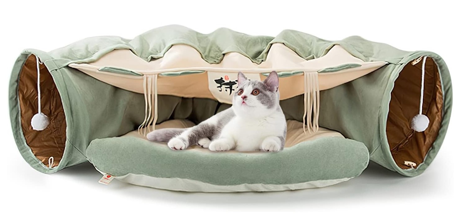 Levně Tunel Pro Kočky Domeček Hračka Moderní Pelíšek Pro Kočky 126CM Míček