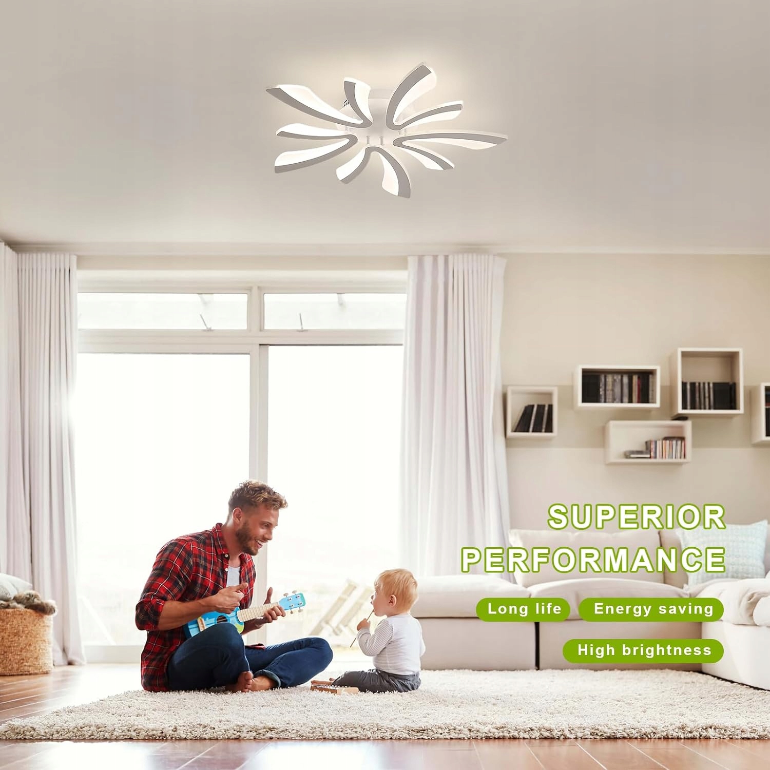 LAMPA SUFITOWA LED PLAFON ŻYRANDOL BIAŁY 48W+PILOT Długość/wysokość 70 cm