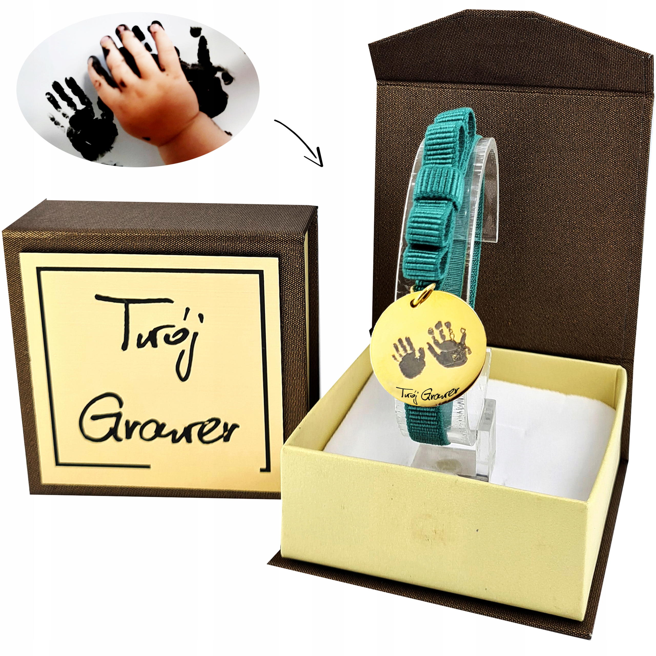 

Bransoletka Grawer Odbicie Raczek Dziecka Chrzest