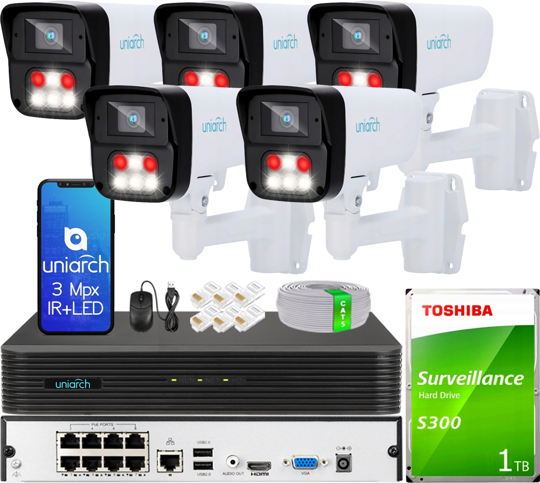 Monitoring IP Do Rozbudowy 5 Kamer 3Mpx Dual Light Rejestrator 8CH Dysk 1TB