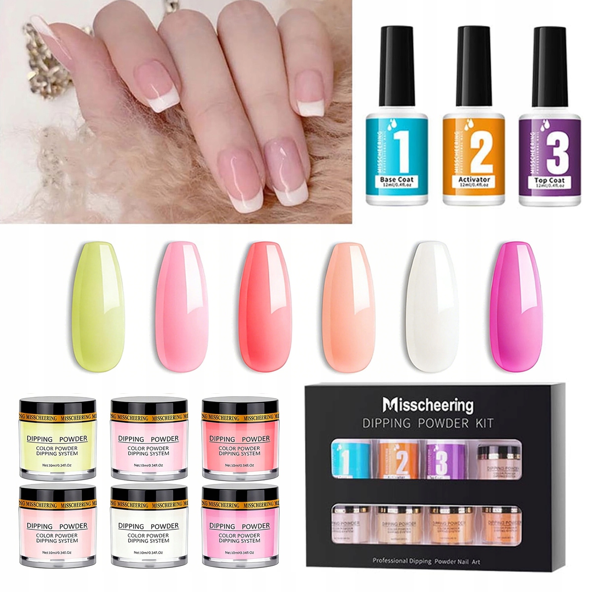 ZESTAW STARTOWY DO MANICURE TYTANOWEGO DIP SYSTEM DIPPING 6SZT