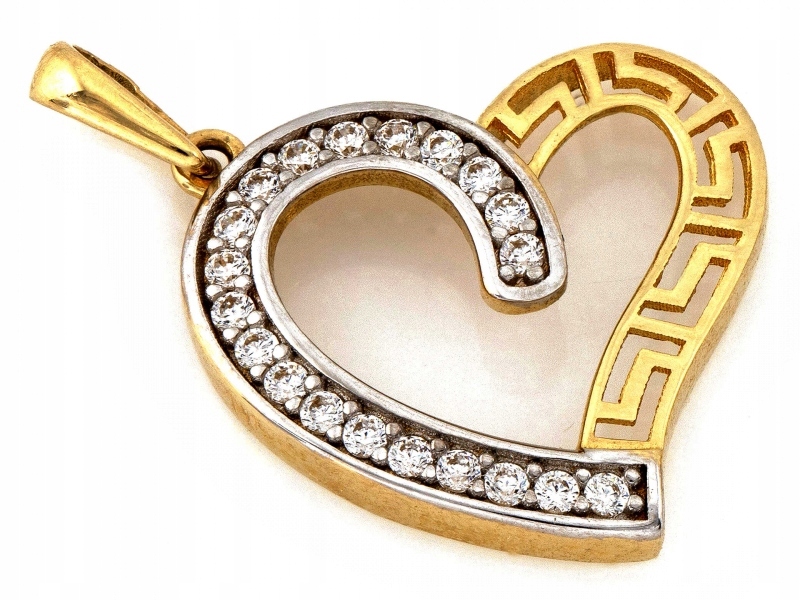 Zlatý přívěsek srdce 585 s zirkony a řeckým vzorem 1.17 g na Valentýna