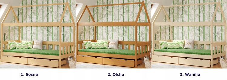 ŁÓŻKO DZIECIĘCE JEDNOOSOBOWE DOMEK PLUS 2 SZUFLADY Długość 190 cm