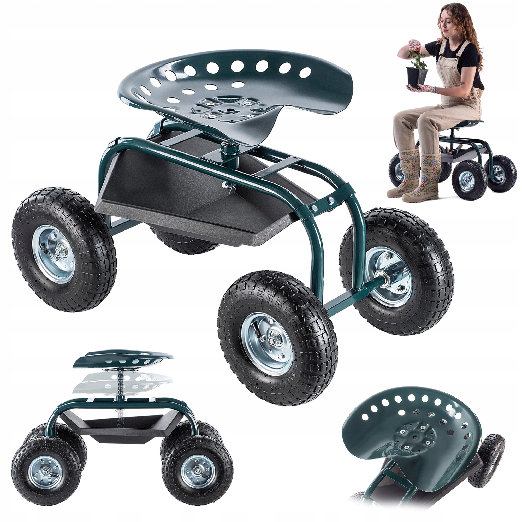 Záhradná Taburetka Na Kolieskach Lavička Sedadlo Stolička Úložný Priestor Do 150 kg