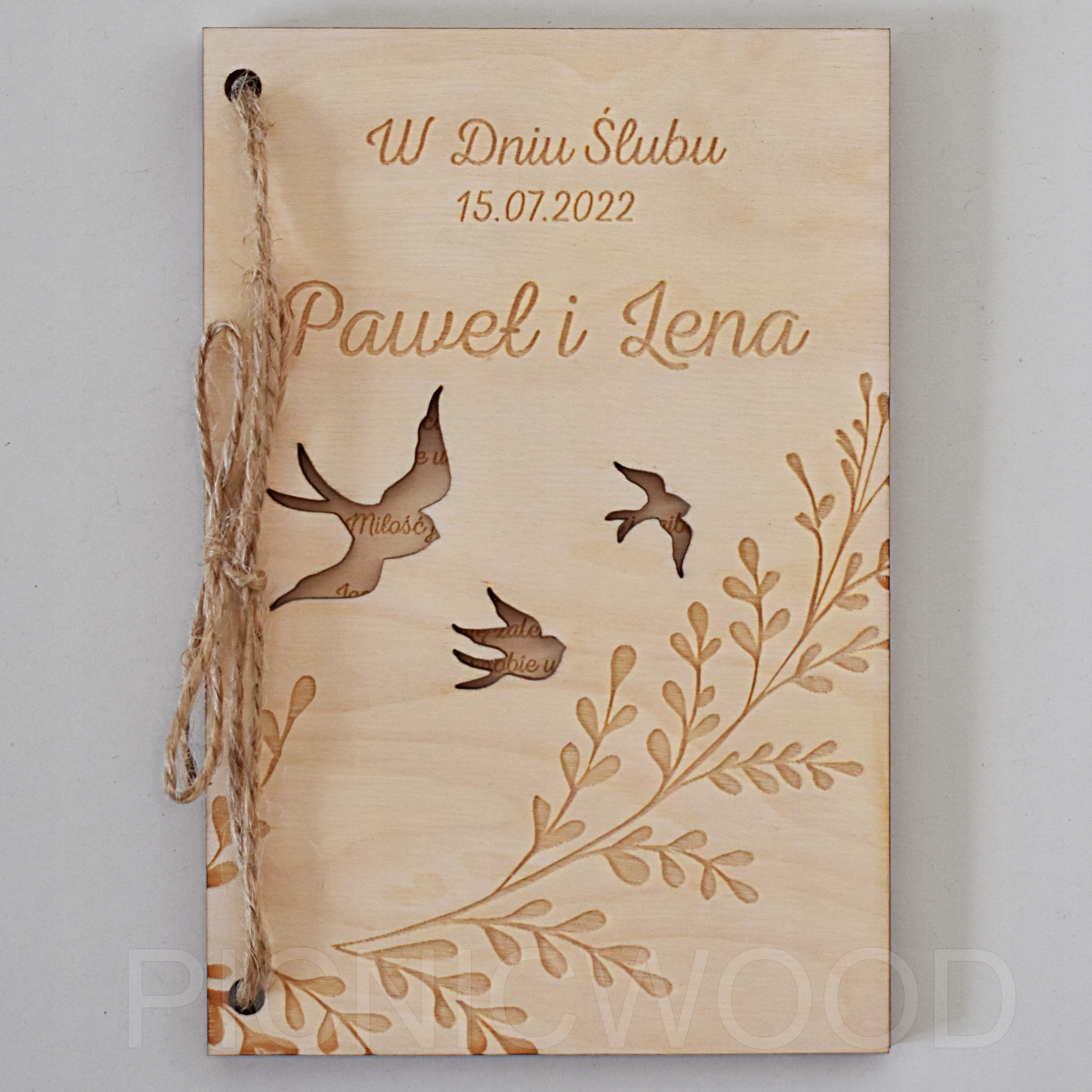 Drewniana Kartka Ślubna Prezent na Ślub Wesele