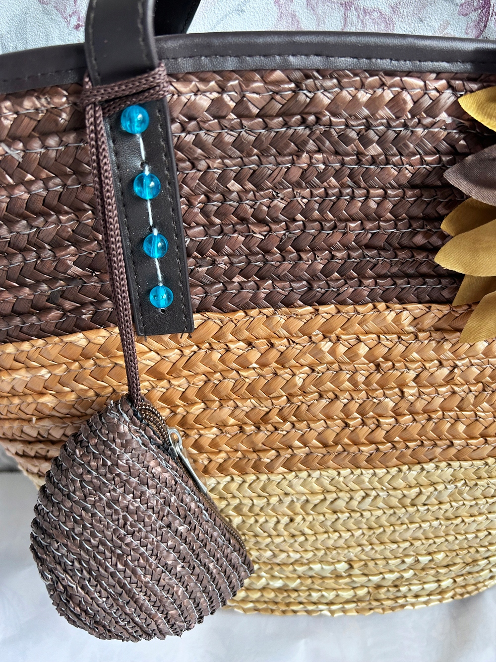 TOREBKA SŁOMKOWA KOSZYK PLAŻOWY SASZETKA BRĄZOWY HANDMADE A4 Kolor brązowy