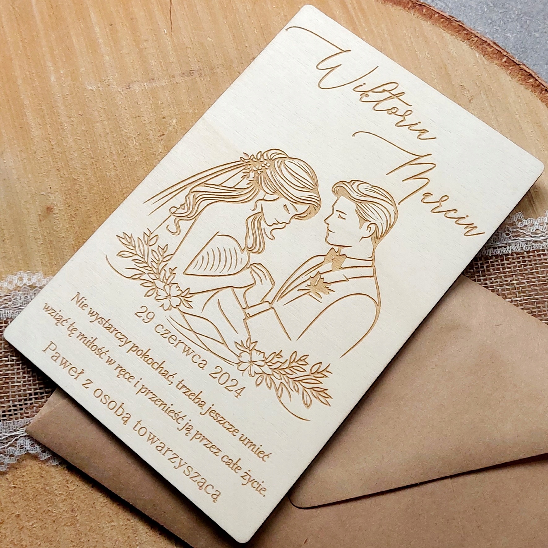 PAMIĄTKA ŚLUBNA DREWNIANA KARTKA PREZENT NA ŚLUB WESELE DLA PARY MŁODEJ Płeć uniseks