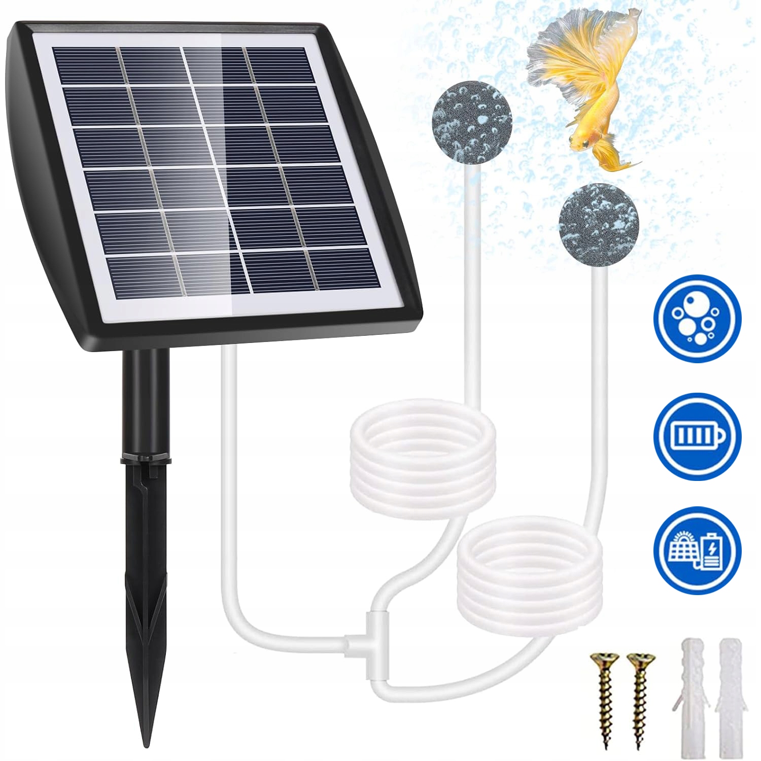 SOLARNY NAPOWIETRZACZ DO STAWU ZASILANY ENERGIĄ SŁONECZNĄ, POMPEK POWIETRZA